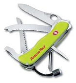 Нож перочинный VICTORINOX Rescue Tool, 111 мм, 14 функций, серейторное лезвие с петлёй, жёлтый Нож перочинный VICTORINOX Rescue Tool, 111 мм, 14 функций, серейторное лезвие с петлёй, жёлтый