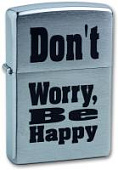 Зажигалка ZIPPO Don`t Worry, с покрытием Brushed Chrome, латунь/сталь, серебристая, 38x13x57 мм Зажигалка ZIPPO Don`t Worry, с покрытием Brushed Chrome, латунь/сталь, серебристая, 38x13x57 мм
