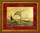 Картина на сусальном золоте «Ладья, старинный корабль»