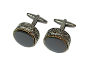 Запонки Cufflinks Inc. Круглые шайба с агатом, черный металлик, CF65 Запонки Cufflinks Inc. Круглые шайба с агатом, черный металлик, CF65